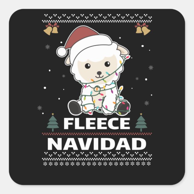 Fleece Navidad - Cute Christmas Sheep Funny Pun Square Sticker (Front)