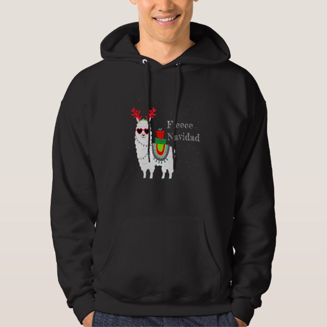 Fleece Navidad Feliz Llama Cute Alpaca Christmas F Hoodie (Front)
