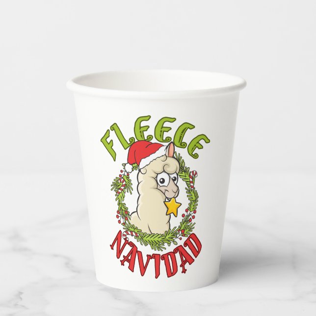 Fleece Navidad Funny Alpaca Christmas Paper Cups (Front)