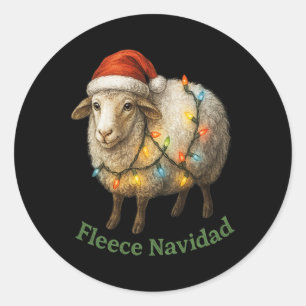 Fleece Navidad Funny Christmas Sheep With Holiday  Classic Round Sticker