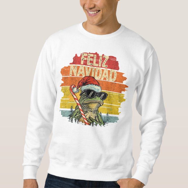 Fleece Navidad Funny Santa Frog Sweatshirt Mens (Front)