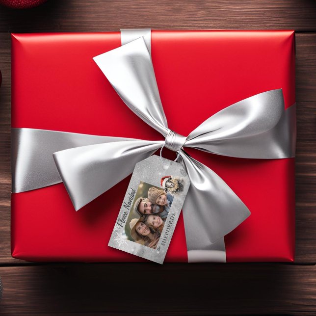 Fleece Navidad Grey Sheep Photo Christmas Gift Tag (Fleece Navidad Photo Christmas Gift Tag )