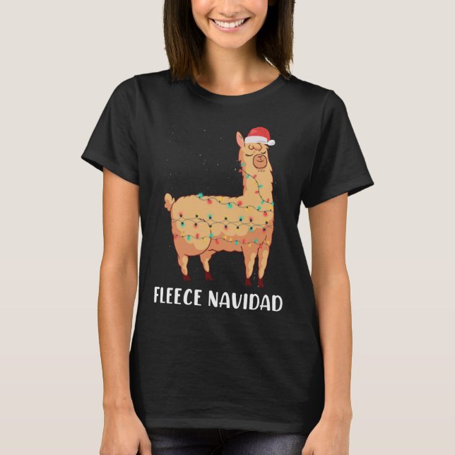 Fleece Navidad Holiday Christmas Llama Alpaca T-Shirt (Front)