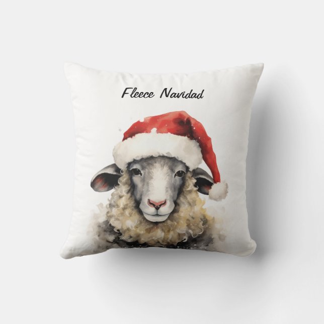 Fleece Navidad Holiday Sheep Throw Pillow (Back)