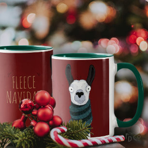 'Fleece Navidad' Llama Cartoon Funny Festive Red Mug