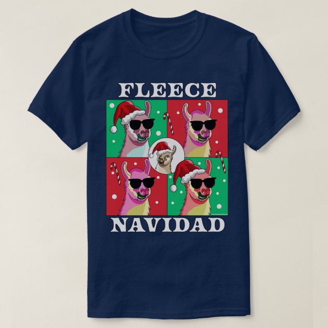 Fleece Navidad Llama Feliz Navidad Funny Christmas T-Shirt (Design Front)