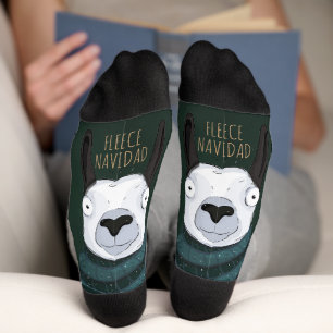“Fleece Navidad” Llama Festive Stripes on Green Socks