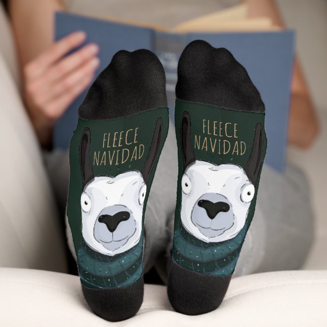  “Fleece Navidad” Llama Festive Stripes on Green  Socks (Bottom)