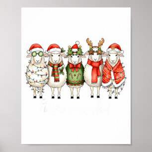 Fleece Navidad Sheep Christmas Lights Dinner Famil Poster