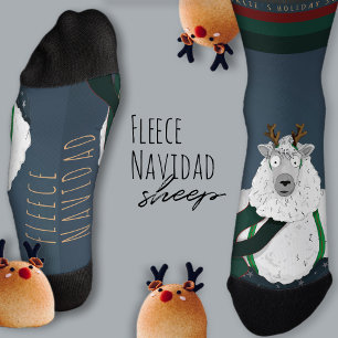 “Fleece Navidad” Sheep Funny Fun Festive Blue Grey Socks