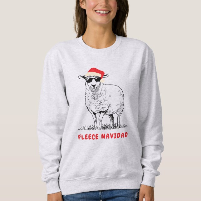 Fleece Navidad Sheep in Sunglasses Sweatshirt (Front)