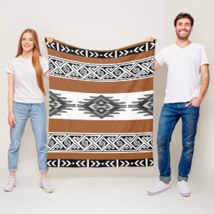 Fleece Throw Blanket with Aztec Pattern in Gold