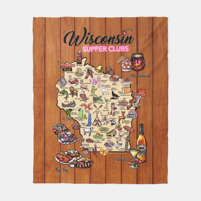 Fleece Throw - Wisconsin Supper Club Map  (Front)