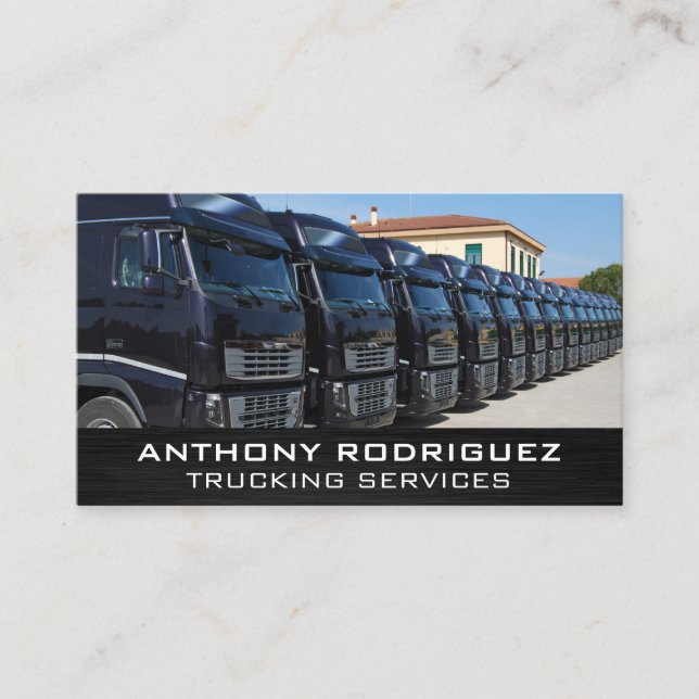 Fleet of Semi Trucks | Logistics Carrier Business Card (Front)