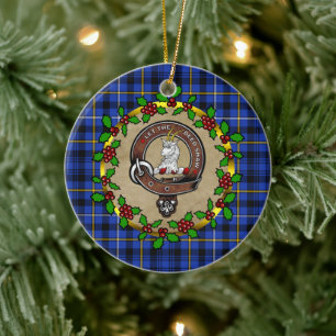 Fleming Clan Badge & Tartan Personalised Xmas Ceramic Tree Decoration
