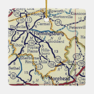 Flemingsburg KY Vintage Map Ceramic Ornament
