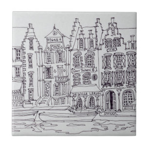 Flemish Architecture waterfront, Ghent, Belgium Tile