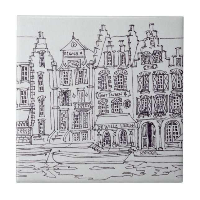 Flemish Architecture waterfront, Ghent, Belgium Tile (Front)