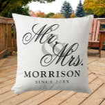 Flemish Minimalist Elegant Script Mr and Mrs<br><div class="desc">Flemish Minimalist Elegant Script Mr and Mrs Throw Pillow. This is a simple and minimalist design style pillow with an elegant flemish custom script,  you can add family name and wedding date,  established year,  etc. This is a perfect gift for newlyweds new home.</div>
