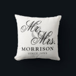 Flemish Minimalist Elegant Script Mr and Mrs Cushion<br><div class="desc">Flemish Minimalist Elegant Script Mr and Mrs Throw Pillow. This is a simple and minimalist design style pillow with an elegant flemish custom script,  you can add family name and wedding date,  established year,  etc. This is a perfect gift for newlyweds new home.</div>