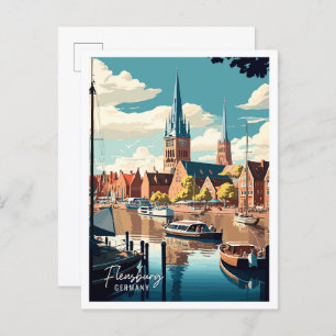 Flensburg Germany vintage travel illustration Postcard