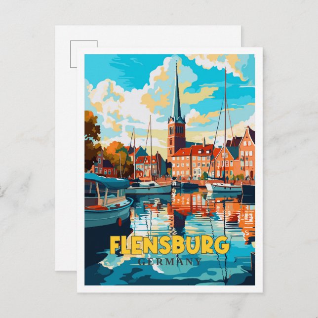 Flensburg Germany vintage travel illustration Postcard (Front/Back)