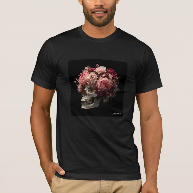 Flesh Memory – Gothic Floral Skull T-Shirt (Front)