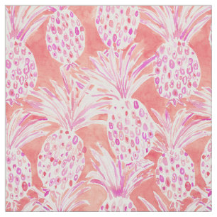 FLESHED OUT Pink Tropical Watercolor Pineapples Fabric