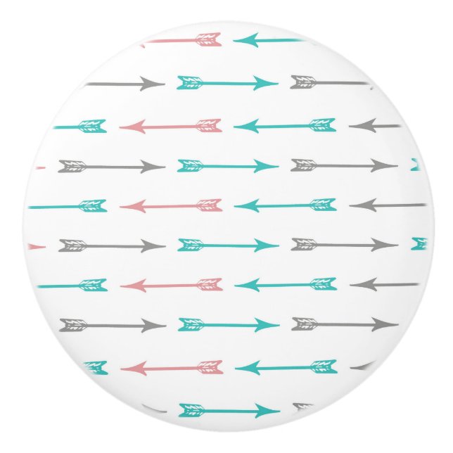 Fletched Arrows (Arrow Pattern) - Blue Pink Grey Ceramic Knob (Front)