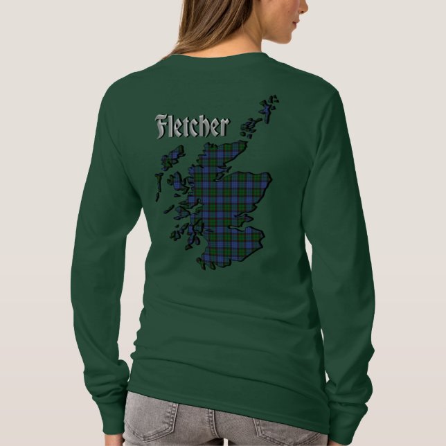 Fletcher Clan Badge & Tartan w/Motto Women's T-Shirt (Back)