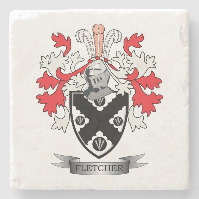 Fletcher Family Crest Coat of Arms Stone Coaster (Front)