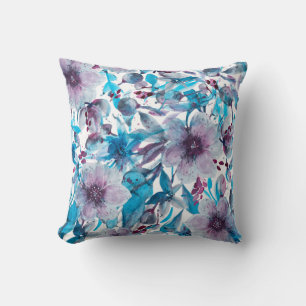 Fleur Blu Purple and Blue Watercolor Floral Cushion