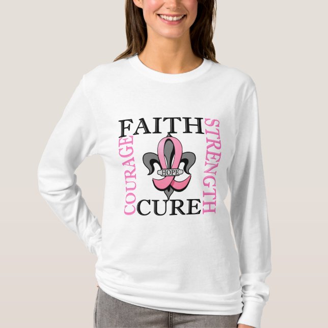 Fleur De Lis 3 Breast Cancer T-Shirt (Front)