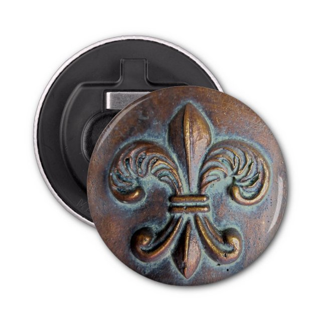 Fleur De Lis, Aged Copper-Look Printed Bottle Opener (Front)