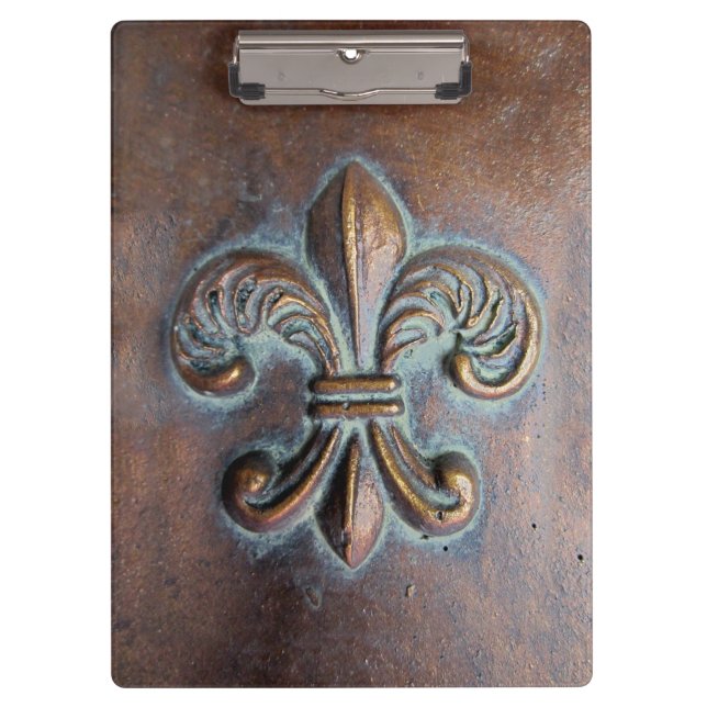 Fleur De Lis, Aged Copper-Look Printed Clipboard (Front)