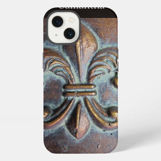 Fleur De Lis, Aged Copper-Look Printed iPhone Case (Back)