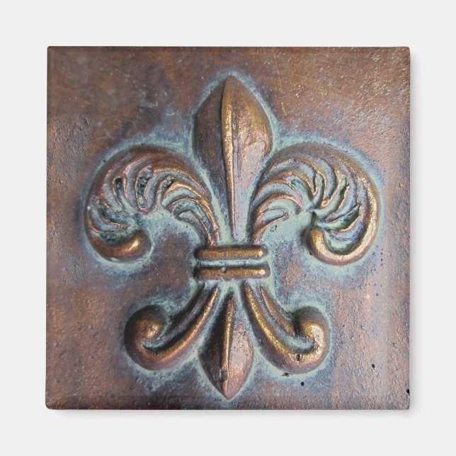 Fleur De Lis, Aged Copper-Look Printed Magnet (Front)