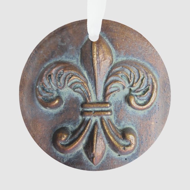 Fleur De Lis, Aged Copper-Look Printed Ornament (Front)