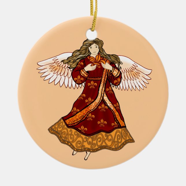 Fleur de lis angel  ceramic tree decoration (Front)