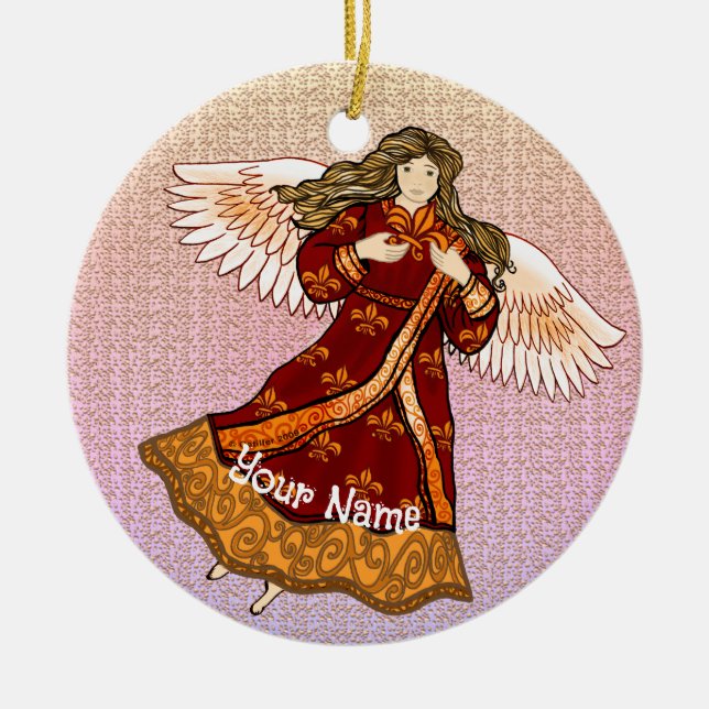 Fleur de lis angel  ceramic tree decoration (Front)