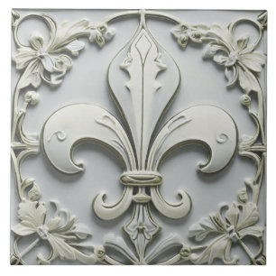Fleur de Lis Antique Grey Grey Faux Relief Tile