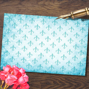 Fleur De Lis Aqua Decoupage Paper