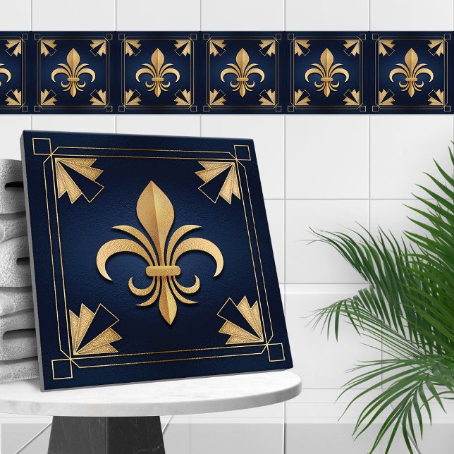 Fleur-De-Lis - Art Deco - Blue and Gold Tile (Creator Uploaded)