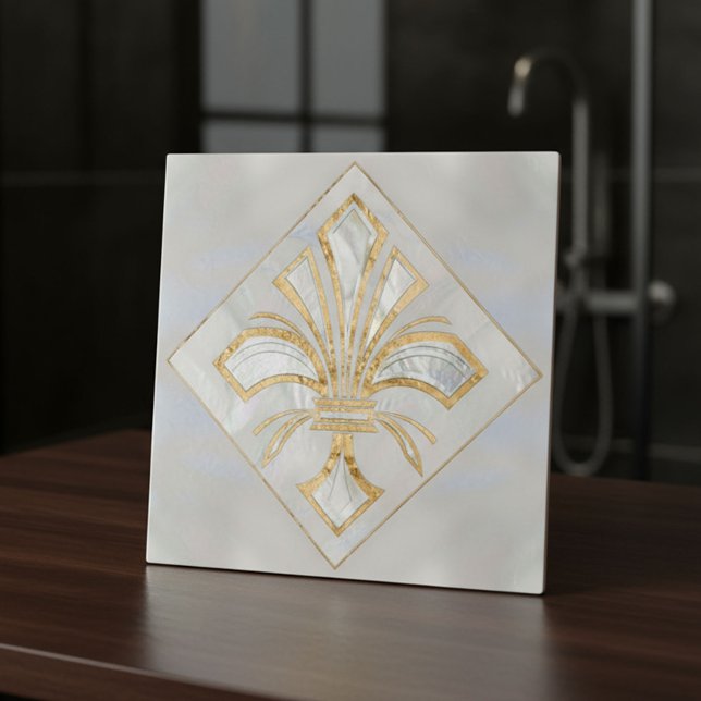 Fleur-de-lis Art Deco - pearl and gold Tile (Creator Uploaded)