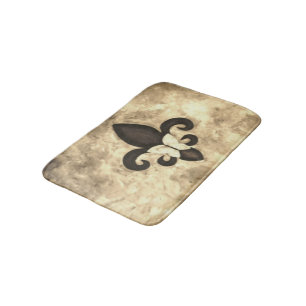 Fleur-de-Lis Bath   Sepia Beige Brown Butterfly Mat