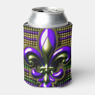 Fleur de lis Beaded  Mardi Gras  Can Cooler