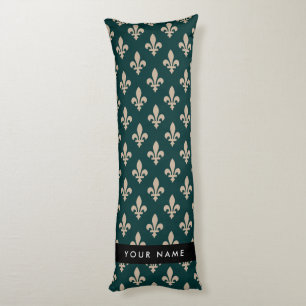 Fleur de Lis, Beige on Green, Royal, Your Name Body Cushion