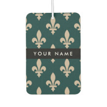 Fleur de Lis, Beige on Green, Royal, Your Name