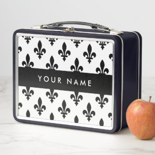 Fleur de Lis, Beige on Green, Royal, Your Name Metal Lunch Box