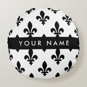 Fleur de Lis, Beige on Green, Royal, Your Name Round Cushion